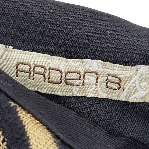 Arden B One Shoulder Mini Bodycon Dress S Black Gold Chevron Knit Overlay - Picture 3 of 9